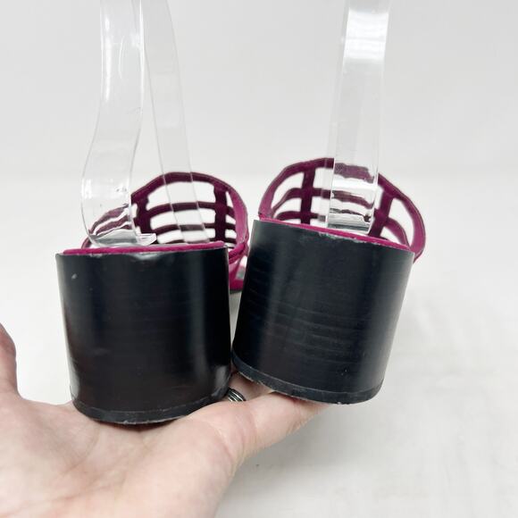 [Urban Outfitters] Fuchsia Pink Faux Suede Caged Lattice Block Heel Mules Sz 10 - Picture 6 of 11
